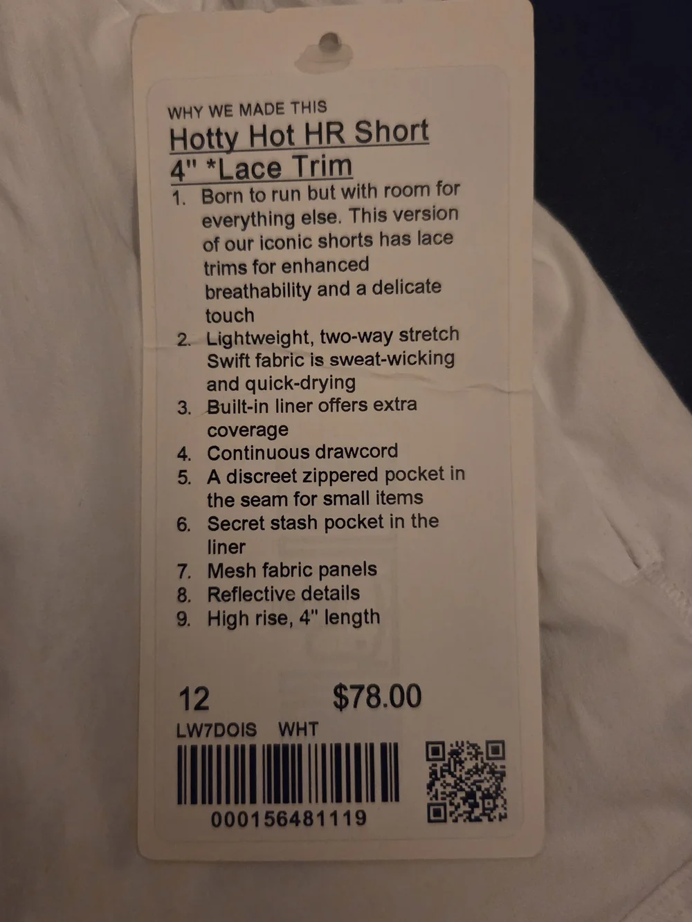 lululemon Hotty Hot White Lace Trim Shorts NWT